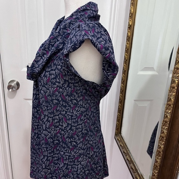 Odille Blue and White Ruffled Flutter Sleeve Blouse - Picture 2 of 6